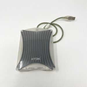 TDK External USB Floppy Disk Drive Translucent Clear Retro Y2K Tech WORKS